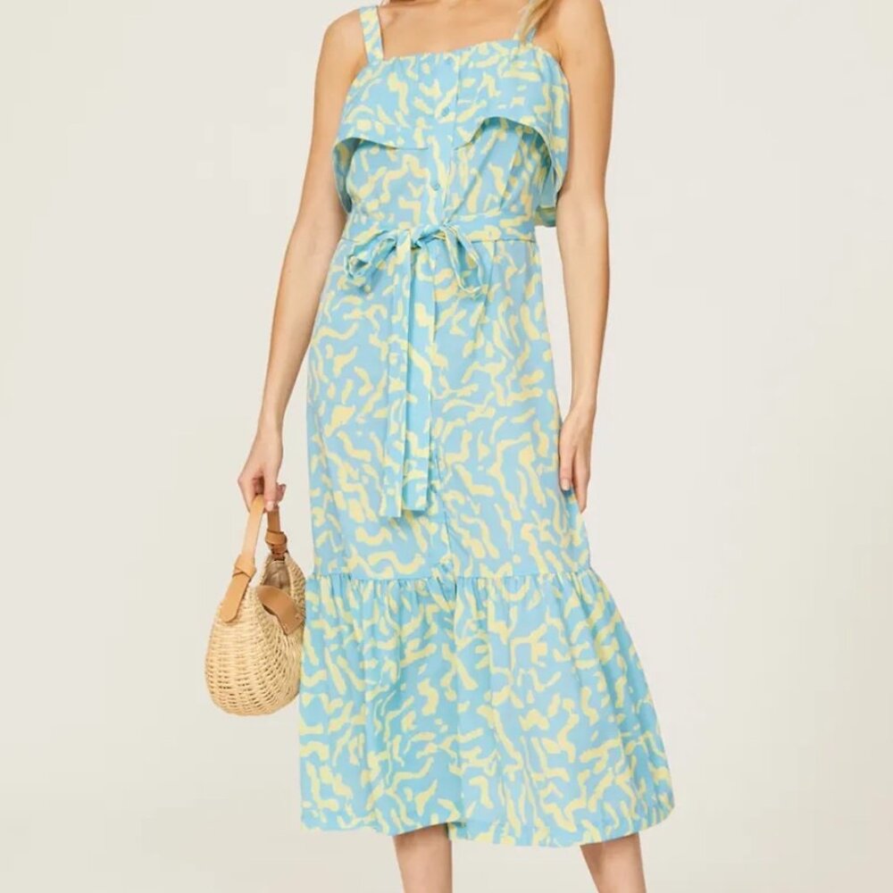 Derek Lam Collective Blue Scribble Tie Midi Dress